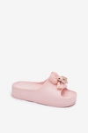 Klapki Damskie Piankowe Na Platformie Z Kokardką I Broszką Różowe Marlize