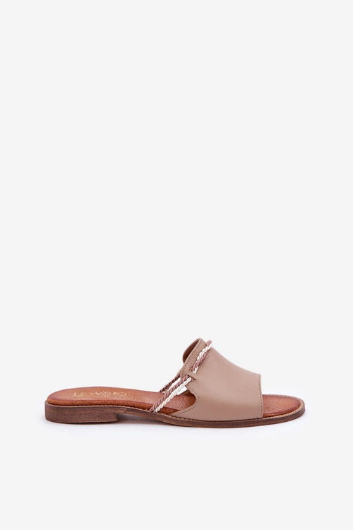 Skórzane Klapki Lewski Shoes 3047 Ciemnobeżowe