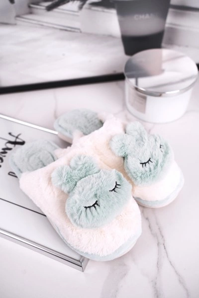 Papcie Damskie Futrzane Jasno Zielone Rabbit