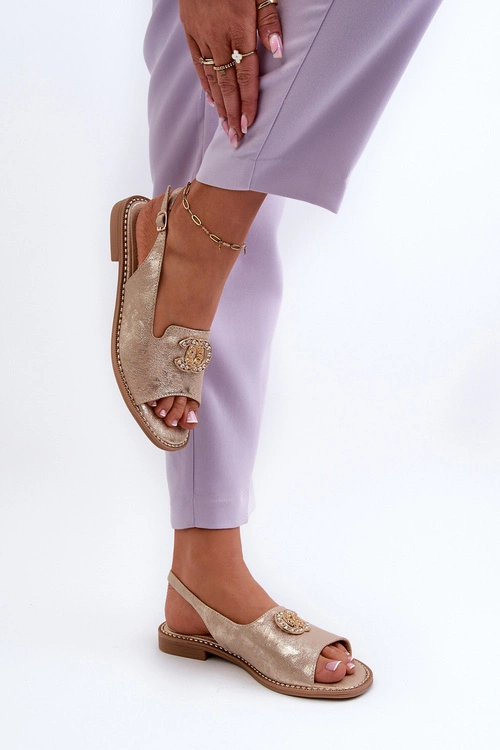 Damskie Sandały Z Ozdobą S.Barski KV27-049 Złote