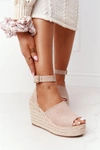 Sandały Na Koturnie Z Plecionką Beżowe Makenna