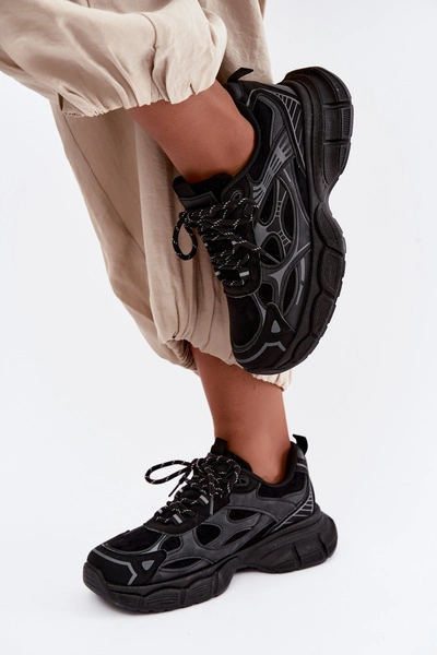 Buty Sportowe Sneakersy Na Platformie Czarne Wanda