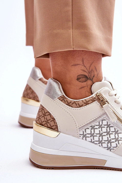 Modne Sneakersy Damskie Na Koturnie Beżowe Jolly