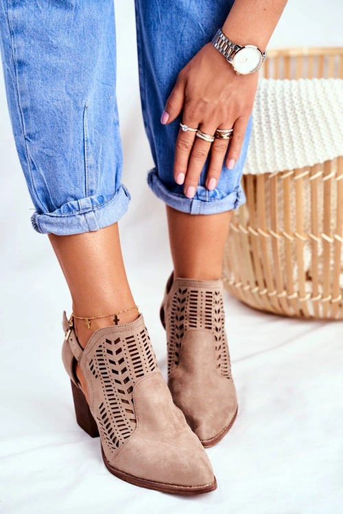 Botki Damskie z Wycięciem Wiosenne Beżowe Velluci