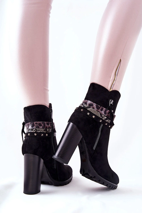 Zamszowe Botki Na Wysokim Słupku Czarne Besis