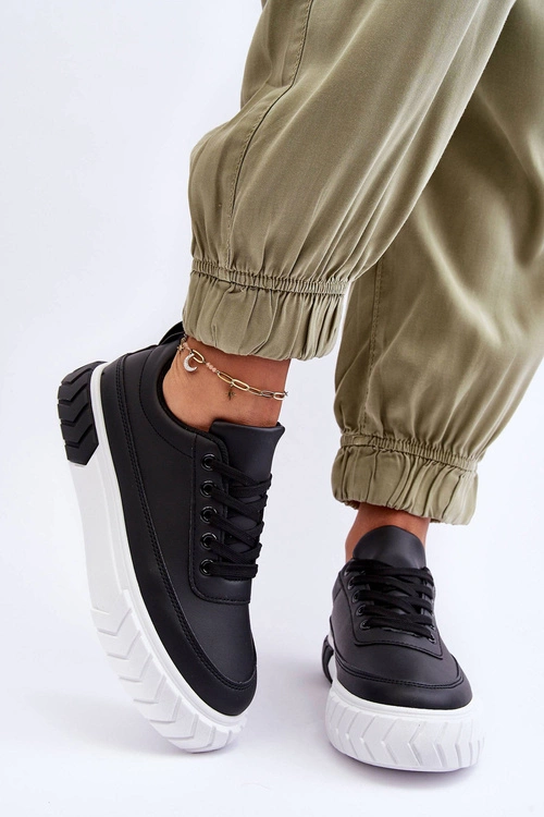 Klasyczne Buty Sportowe Na Platformie Czarno-Białe Nannzie