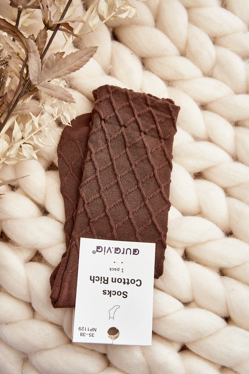 Skarpety Damskie Z Ozdobnym Tłoczeniem Brązowe