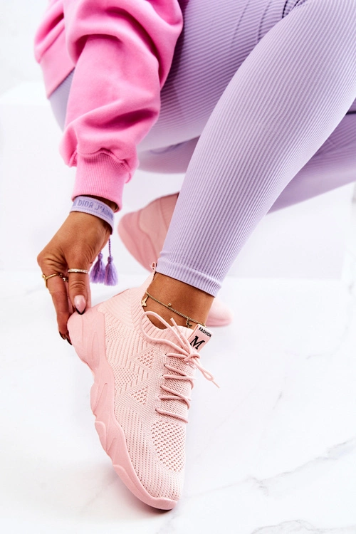 Sportowe Buty Sneakersy Materiałowe Różowe Nolene