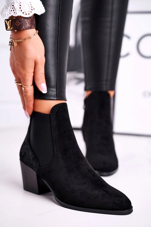Botki Damskie Na Obcasie Sergio Leone Zamszowe Czarne BT613
