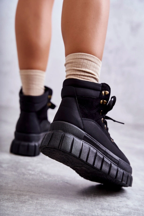 Wygodne Botki Na Platformie Czarne Sanchio