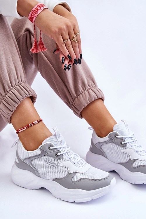 Damskie Lekkie Sportowe Buty Big Star LL274375 Biało-Szare