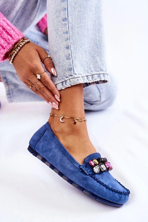 Damskie Zamszowe Mokasyny Z Ozdobami Niebieskie Janetta