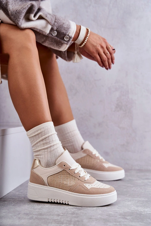 Damskie Niskie Buty Sportowe Na Platformie Beżowe Kyllie