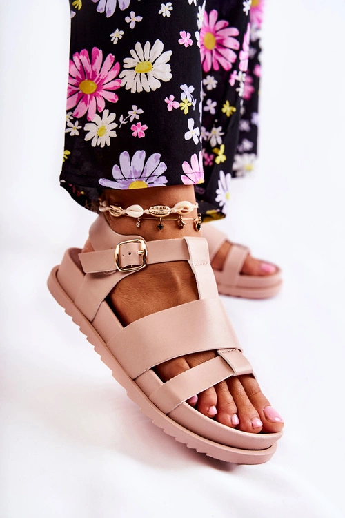 Skórzane Sandały Na Platformie Jasnoróżowe Tessy