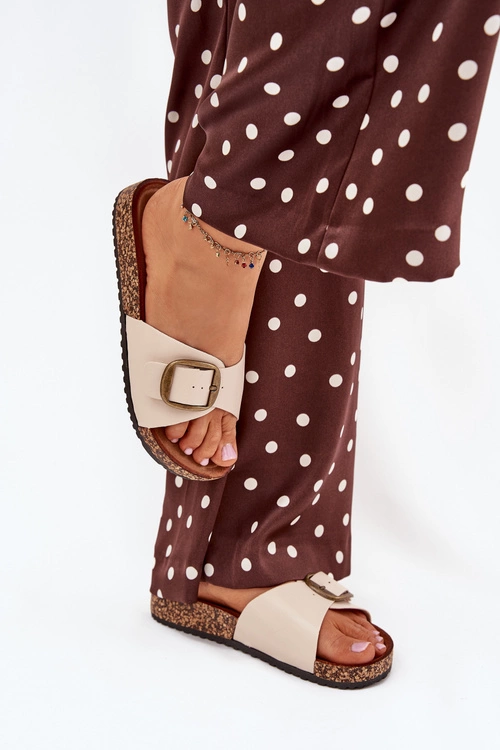 Klapki Damskie Na Korkowej Platformie Z Klamrą Beżowe Vianara