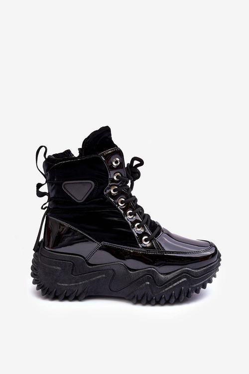 Ocieplane Botki Na Masywnej Platformie Czarne Lanleh