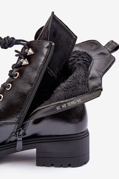 Lakierowane Botki Workery Z Ozdobą Czarne Emmber