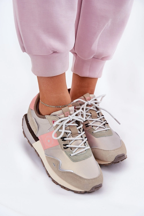 Zamszowe Sneakersy Damskie Big Star RR274243 HI-POLY SYSTEM Szaro-Różowe