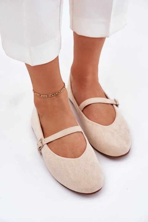 Płaskie Baleriny Z Paskiem Eko Zamszowe Beżowe Tirilina