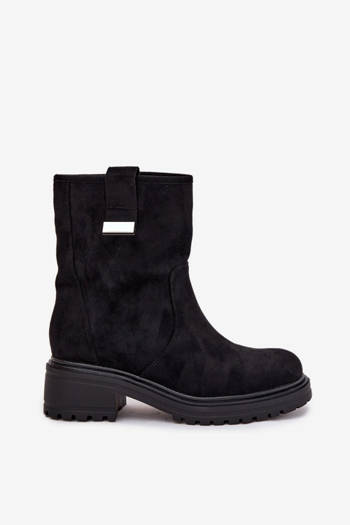 Ocieplane Botki Damskie Na Niskim Obcasie Czarne Mirellea
