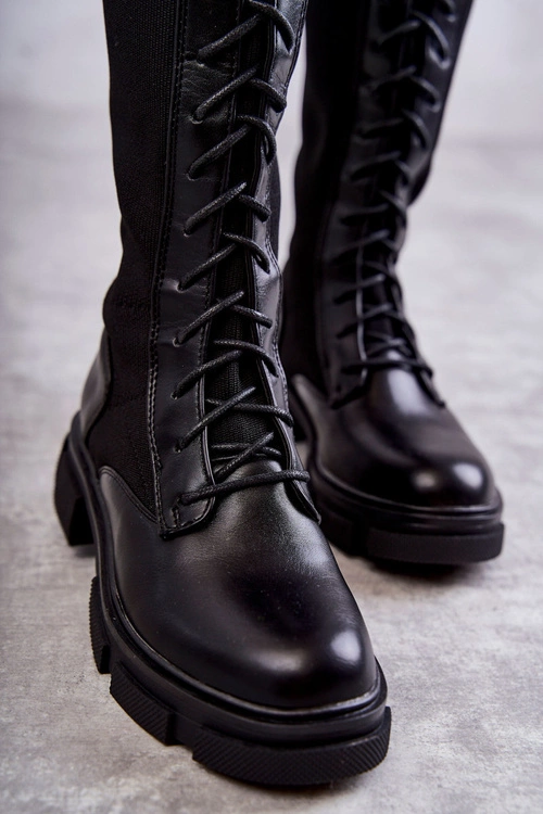 Damskie Kozaki Ze Skarpetą Na Płaskim Obcasie Czarne Verano