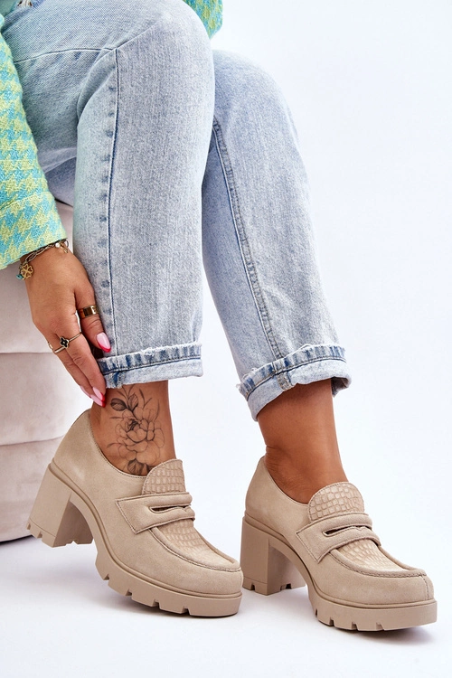 Zamszowe Półbuty Na Słupku I Platformie Jasnobeżowe Lemar Arabell