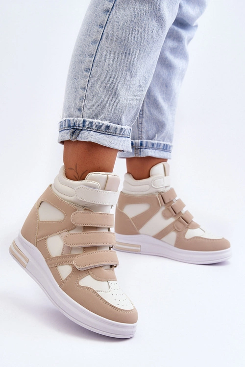 Damskie Wysokie Buty Sportowe Na Ukrytym Koturnie Beżowe Inari