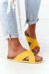 Skórzane Profilowane Klapki Big Star HH274596 Żółte