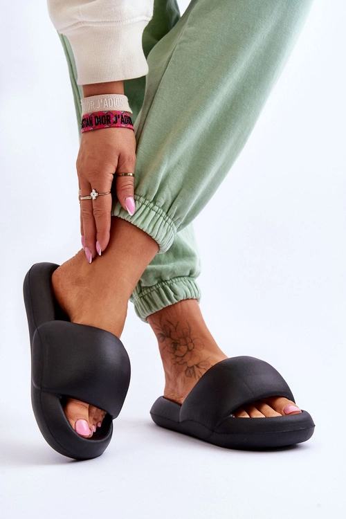 Lekkie Piankowe Damskie Klapki Na Platformie Czarne Milton