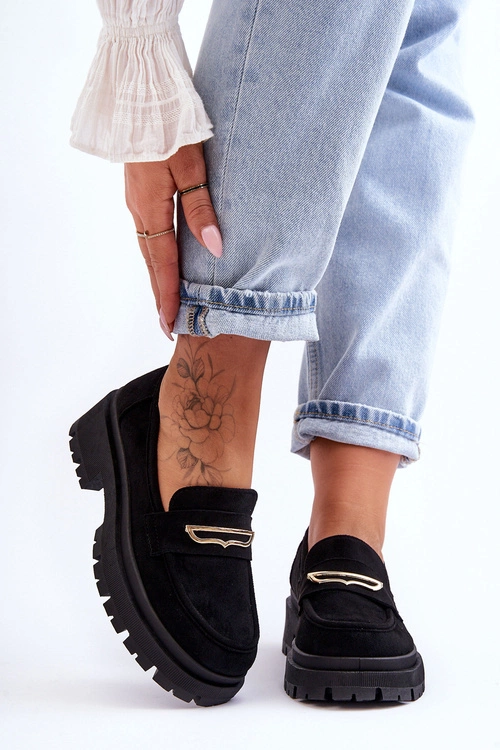 Damskie Zamszowe Wsuwane Mokasyny Czarne Pure Love