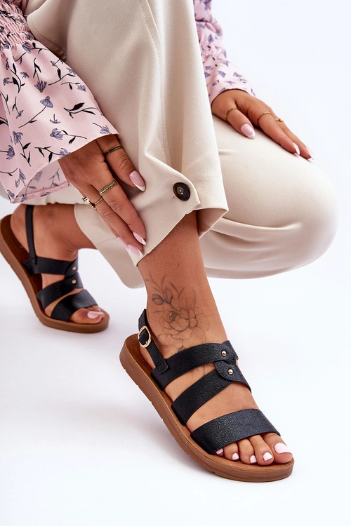 Błyszczące Sandały Damskie Czarne Catalia