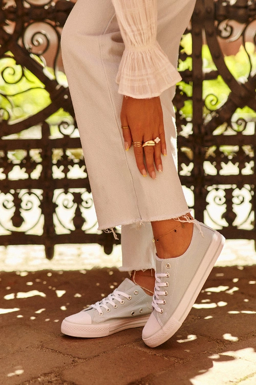 Damskie Materiałowe Klasyczne Niskie Trampki Miętowe Lennabella