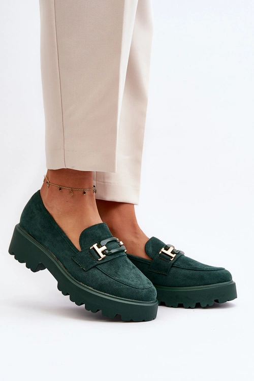 Mokasyny Damskie Z Ozdobą Ciemnozielone Omavia