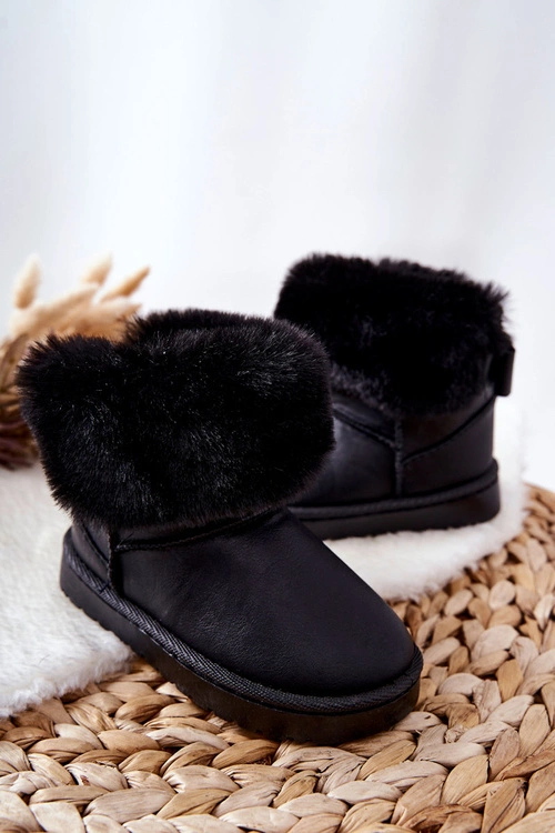 Skórzane Dziecięce Botki Śniegowce Z Futerkiem Czarne Madie