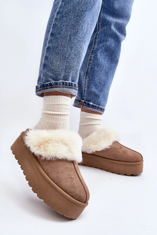 Kapcie Śniegowce Damskie Na Grubej Podeszwie Khaki Starlyn