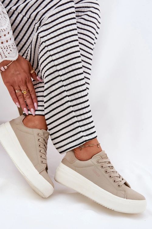 Materiałowe Trampki Damskie Na Platformie Big Star RR274465 Beżowe