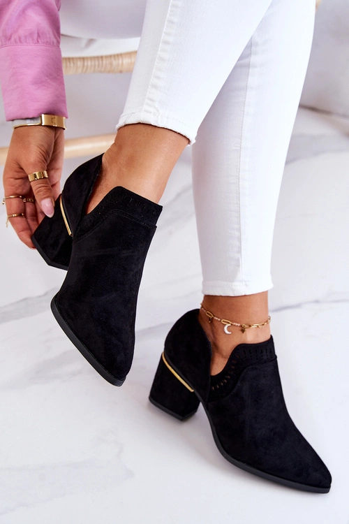 Zamszowe Botki Kowbojki Ażurowe Czarne Valerie