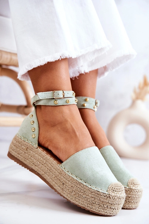 Espadryle Sandały Z Dżetami Zielone Lillian