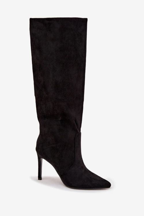 Ocieplane Kozaki Damskie Na Szpilce Z Eko Zamszu Czarne Rosavine