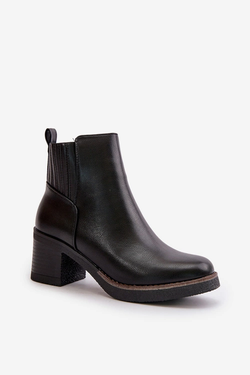 Ocieplane Botki Damskie Na Słupku Eko Skórzane Czarne Irittes