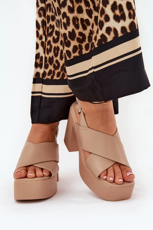 Sandały Damskie Na Słupku I Platformie Z Eko Skóry Khaki Annavin