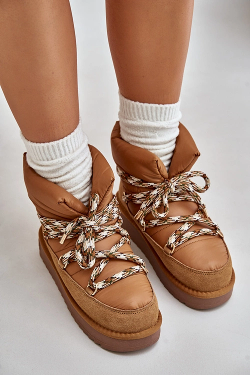 Zamszowe Śniegowce Damskie Z Grubym Sznurowaniem D.Franklin DFSH375003 Brązowe