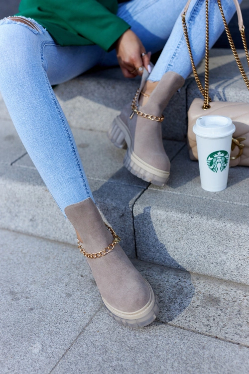 Modne Zamszowe Botki Z Wycięciem Beżowe Lemar Forget Me