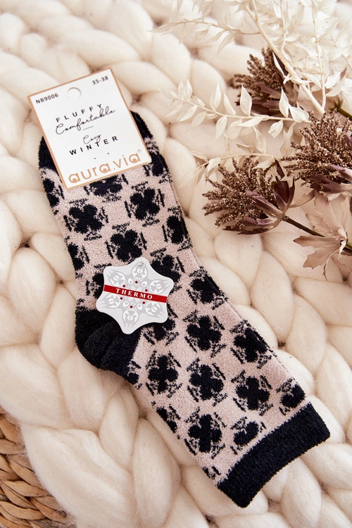 Damskie Ciepłe Skarpetki We Wzory Beżowo-Czarne