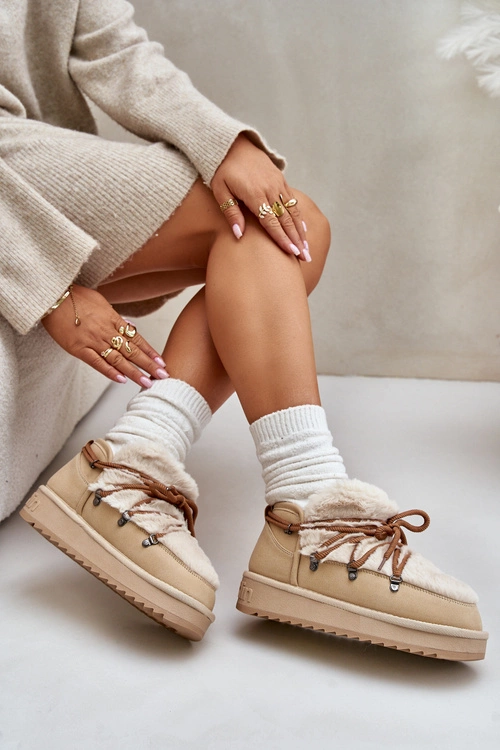Niskie Śniegowce Na Platformie Z Futerkiem D.Franklin DFSH370011 Beżowe