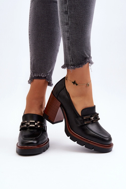 Czółenka Na Masywnym Słupku Z Ozdobą Czarne Oradna