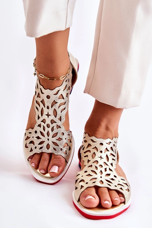 Skórzane Lekkie Ażurowe Sandały Złote Alima