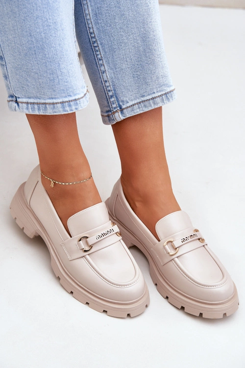 Klasyczne Mokasyny Damskie Z Eko Skóry Beżowe Savethira