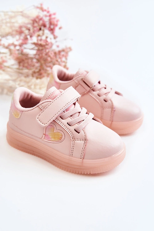 Dziecięce Skórzane Buty Sportowe Na Rzep Różowe Baylene