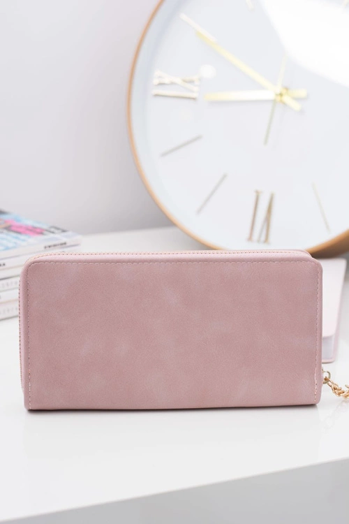 Damski Duży Portfel z Frędzlem Brelok Pudrowy Róż